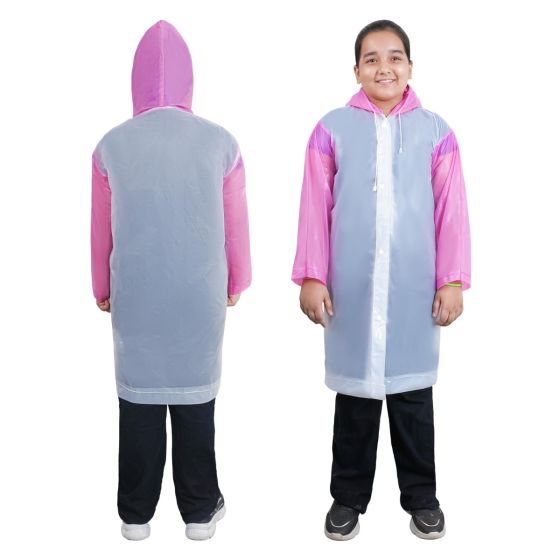 Allextreme EVA Kids Hooded Raincoat for 10 to 14 Years Water Resistant Full-Sleeve Poncho with Adjustable Hood Drawstring Full Length Rainwear Boys & Girls (1 Pc, Random)