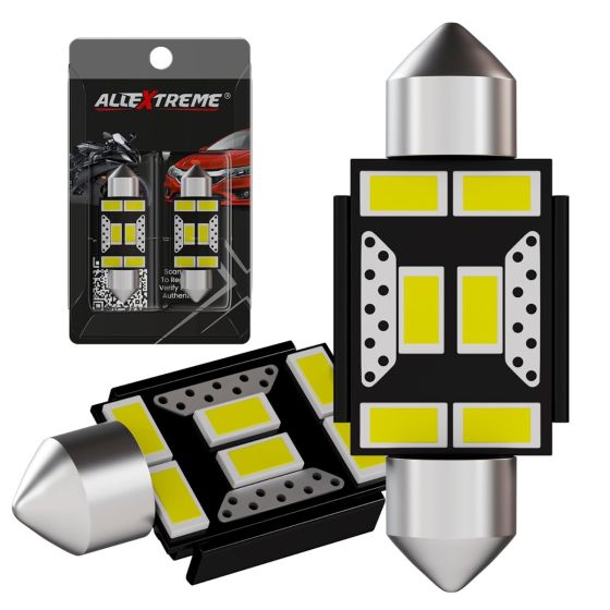 AllExtreme EXT101A 6 LED Universal Interior Parking Light Super Bright Pilot License Plate Dome Indicator Lamp Bulb Festoon Lights for Car Motorcycle and Bike (3W,White, 2pcs)
