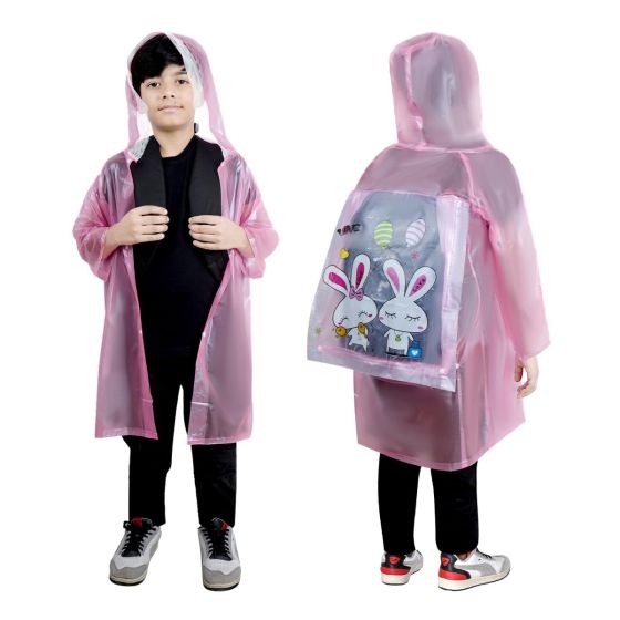 Allextreme Raincoat for Kids 13-15 Years Long Rain Jacket Boys Girls Rainsuit Waterproof Children Rainwear with Hood School Bag Cover & Carry Pouch (1Pc, 4XL, Unicorn Print, Pink)