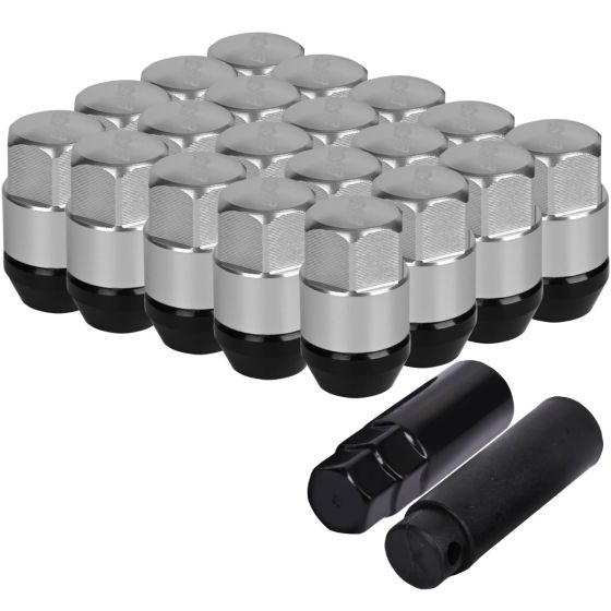 AllExtreme M12x1.5mm Wheel Nuts Close End Chrome Plated Steel Alloy Lug Nut Set with Aluminum Cap & Key for Cars Wheels Tyres (20Pcs)