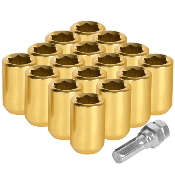 AllExtreme M12x1.5mm Wheel Nuts Open End Steel Aluminum Alloy Extended Lug Nut Set with Key for Cars Wheels Tyres (16Pcs, Gold Colour)
