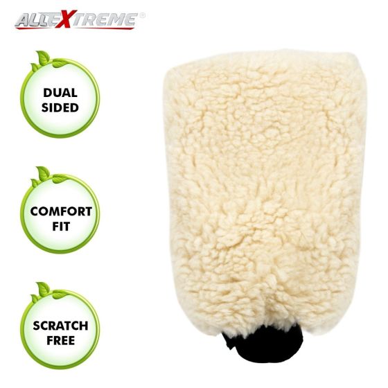 AllExtreme EX17S1 Double-Sided Microfiber Car Washing Gloves Mitt Dusting Scratch-Less and Lint-Free Reusable Cleaning Duster for Wet or Dry Applications (Cream Colour)