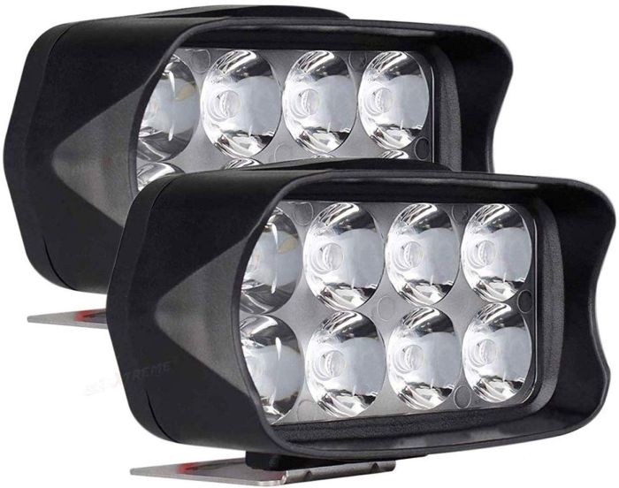 Allextreme EXL21WW Imported Universal 8 LED Fog Light Off/On Road Driving Work Lamp for Bike Cars and Motorcycle (12W, White Light, 2 PCS)