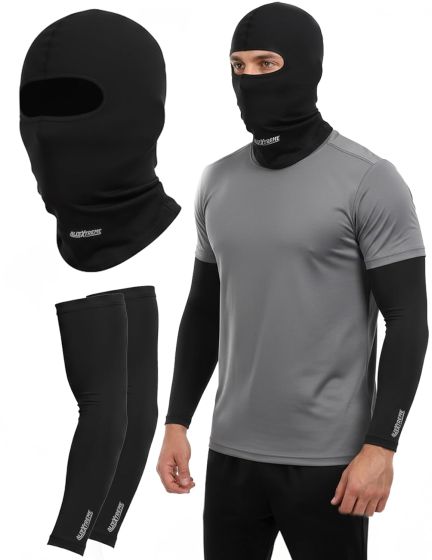 Allextreme Arm Sleeves & Balaclava Set Washable Full Face Mask Combo with UV Dust Protection Hand Cover for Men Women Bike Riding Running Cycling Outdoor Sports (Pack of 2, Black)
