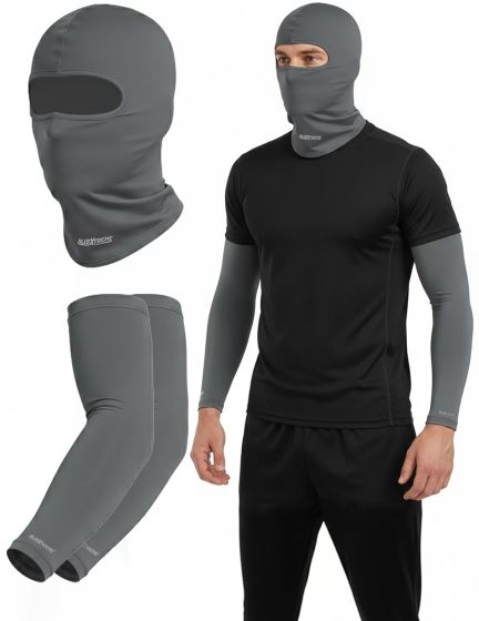 Allextreme Arm Sleeves & Full Face Mask Set Reusable UV Dust Protection Cotton Balaclava with Hand Cover for Men Women Bike Riding Running Cycling Outdoor Protective Bike Riding Gear (Grey)