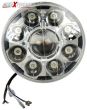 Allextreme EX9LHG1 7 Inch Round 9 LED White Headlight with High/Low DRL Fog Lamp for Motorcycle Bikes and Cars (45W, White & Red, 1 PC)