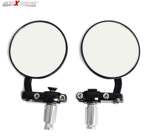 AllExtreme EXBSMB2 Universal Foldable Round Bar End Side Rear View Convex Mirrors for Motorcycles & Bikes (Black, 2 PCS)