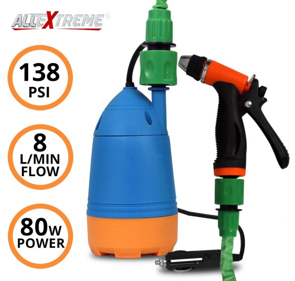 AllExtreme EXCWMO1 Self-Priming Car Washer High Pressure Electric Auto Cleaning Pressure-Washer with Car Cigarette Lighter (138 PSI, 3 Months Warranty)