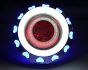 Allextreme EPLH07 High Intensity Led Projector Lamp Dual Heart Ring COB LED Headlight with Hi/Low Beam and Flasher Function for All Bikes (15W, Blue White & Red)